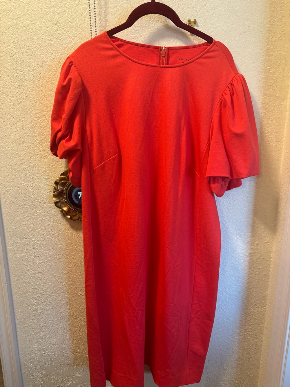 kate spade Coral Red Puff-Sleeve Midi Dress